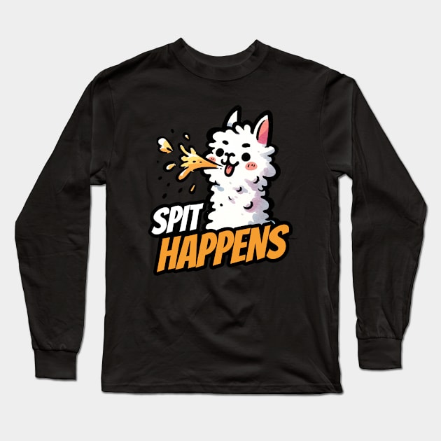 Spit Happens Alpaca Llama Long Sleeve T-Shirt by DoodleDashDesigns